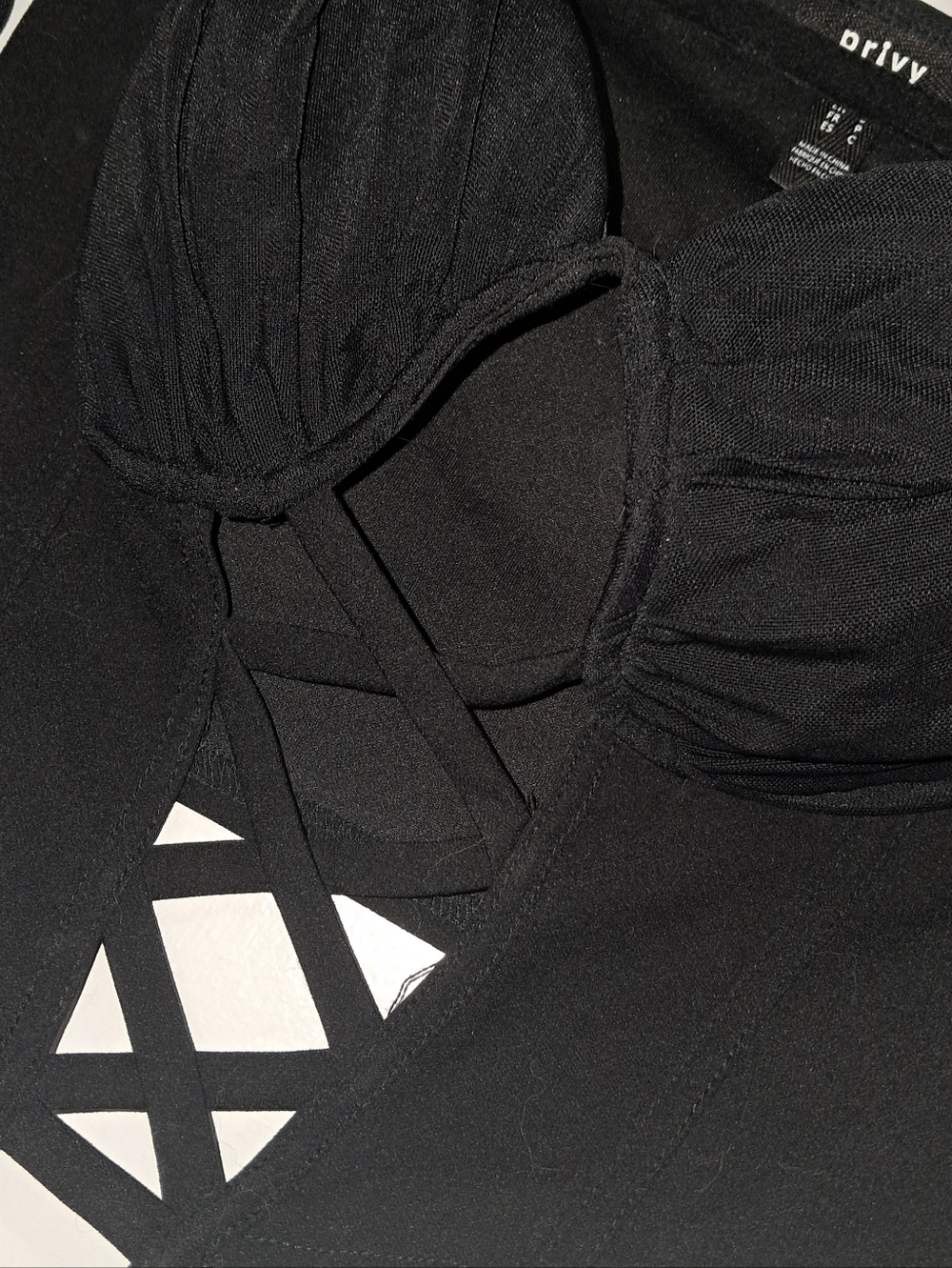 Privy Black Lace-Up Cropped Bustier Top with Runched Mesh Sleeves Sz Small | EUC - Picture 4 of 7